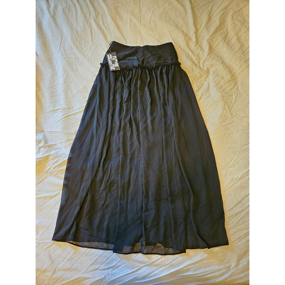 Future Collective Black Chiffon Tiered Maxi Skirt Drop Waist Ruffle 0 NWT